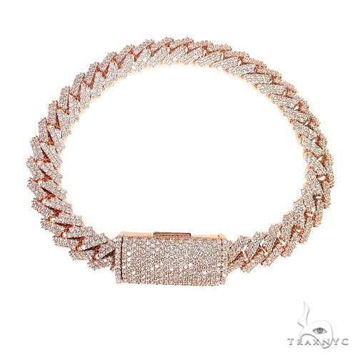 Rose gold diamond Cuban link bracelet with two rows of prong set diamonds and clasp closure
