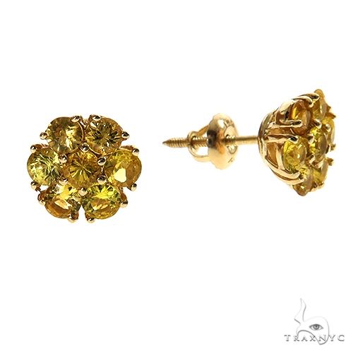 Large yellow sapphire cluster flower earrings with sparkling round gemstones