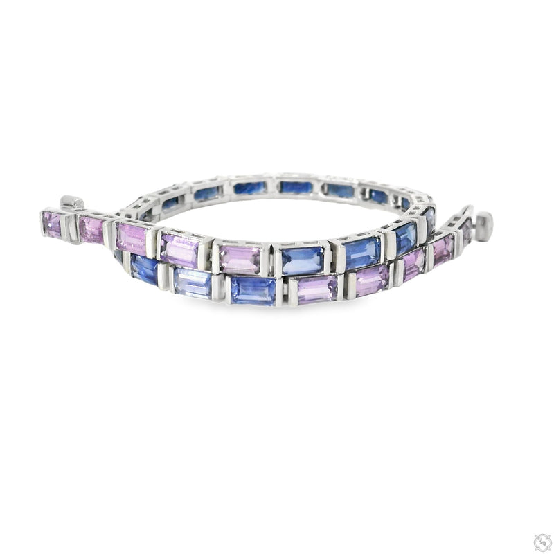 14K Gold Ombre Sapphire Baguette Tennis Bracelet, photo 3 of 5