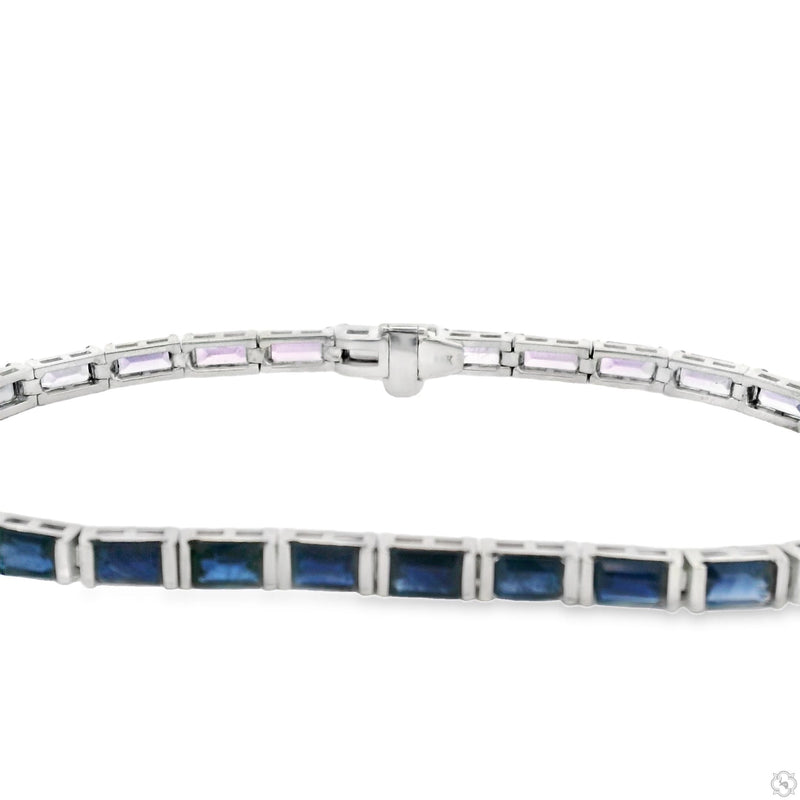 14K Gold Ombre Sapphire Baguette Tennis Bracelet, photo 4 of 5
