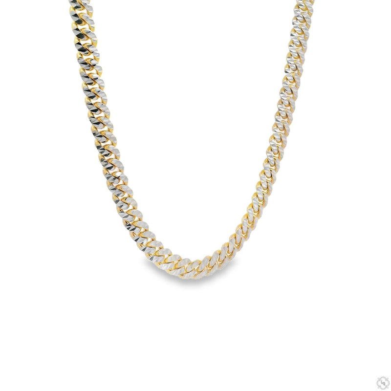 14k gold two tone diamond cut Miami Cuban link chain in yellow gold, men's style