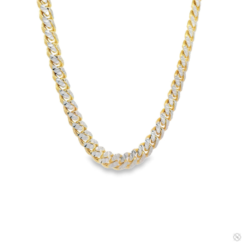 14k gold two tone diamond cut yellow Miami Cuban link chain for men
