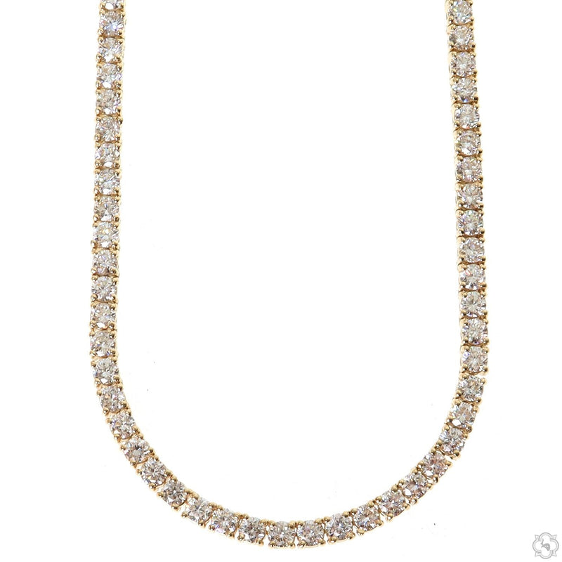 14k gold diamond tennis chain 3.3mm width, 20 inches, continuous brilliant-cut stone setting, flat lay view