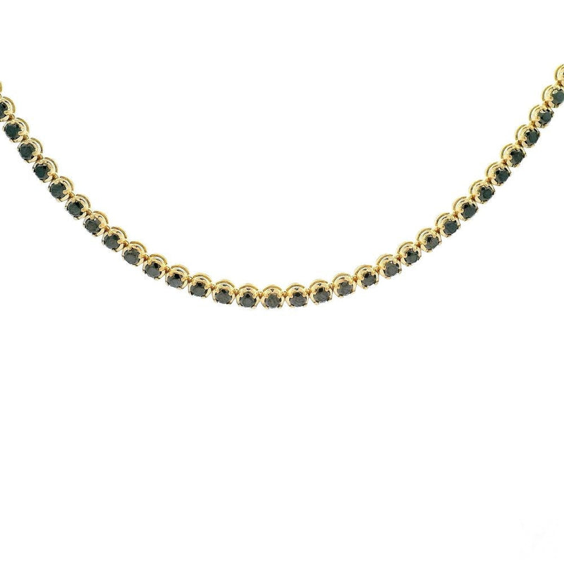 Black diamond chain in 14k gold with prong-set black diamonds along the length — front view