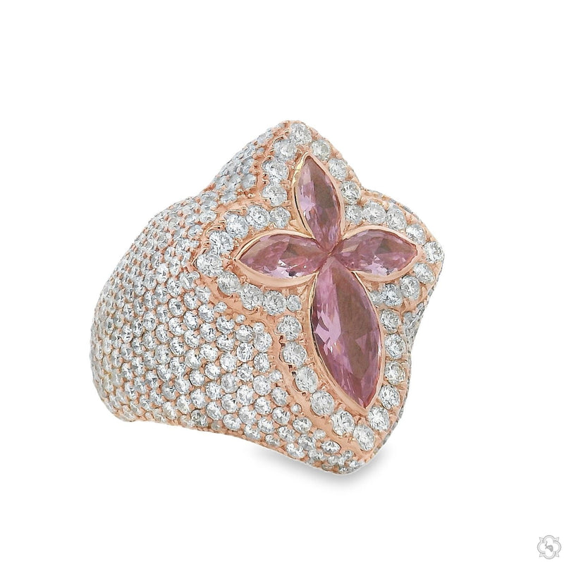 10K Gold Iceberg Pink Quartz Crystals Diamond Ring, photo 3 of 6