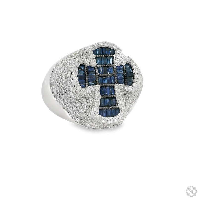 14K Gold Sapphire Cross Diamond Ring, photo 3 of 6