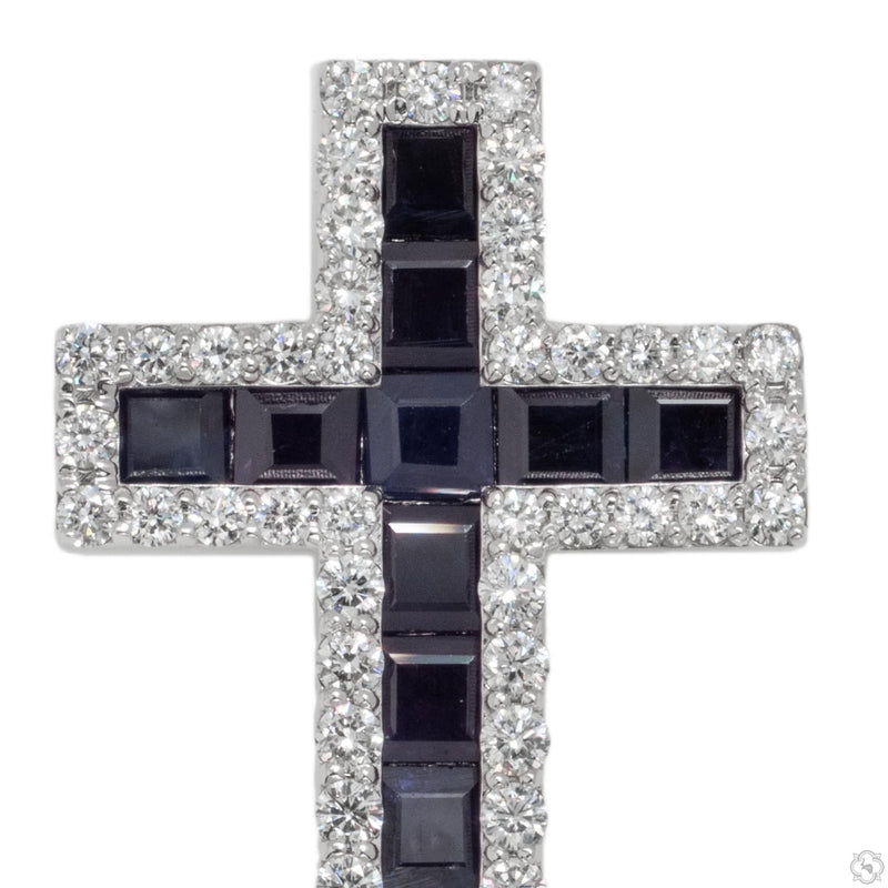 Mystic Blue Princess Cut Sapphire Diamond Cross 70425 - Image 2