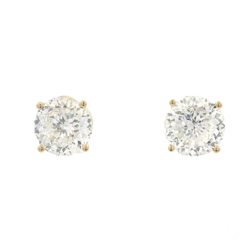 3 CT Portuguese diamond stud earrings in yellow gold setting, classic round cut design