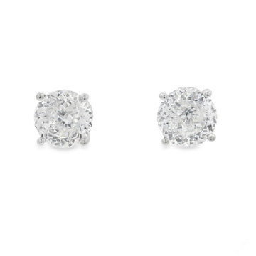 4 CT Portuguese diamond stud earrings in white gold setting, classic round cut design.