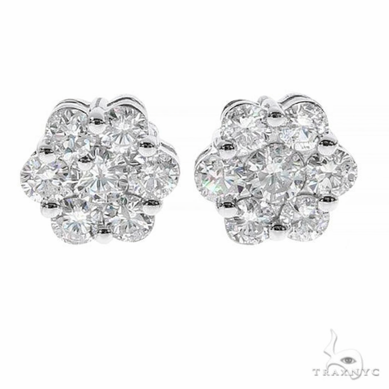 Round Cut Stud Flower Earrings 305 in 14K gold, view 3