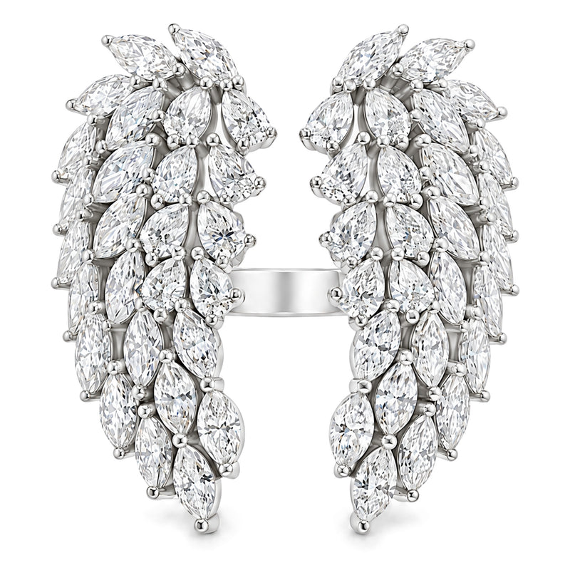 10K white gold lab-grown diamond angel wing ring, front view