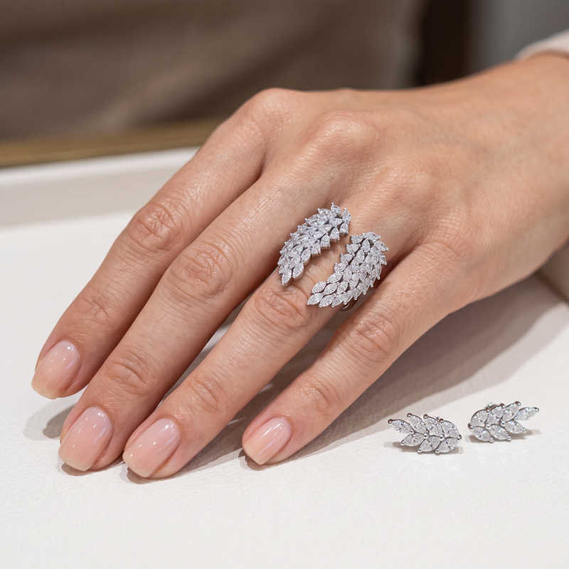 10K gold lab-grown diamond angel wing ring worn on the hand