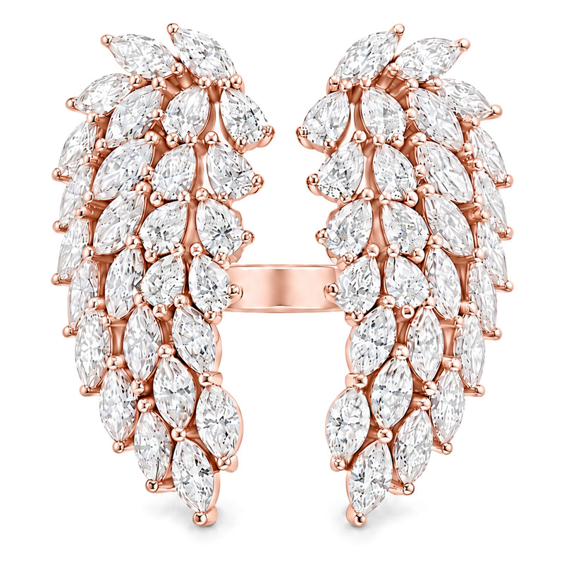 10K rose gold lab-grown diamond angel wing ring, front view