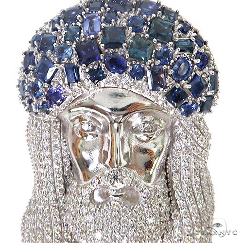 Living Water Jesus Sapphire Crown Diamond Pendant 67492 - Image 3