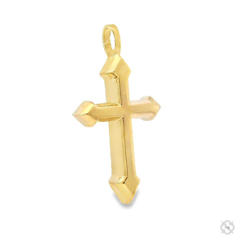 Yellow gold arrowhead solid cross pendant with polished finish for men and women