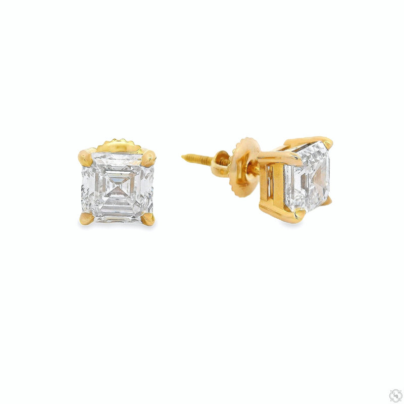 14K Gold Asscher-Cut Diamond Studs 2.80 Ctw (Lab), photo 2 of 5