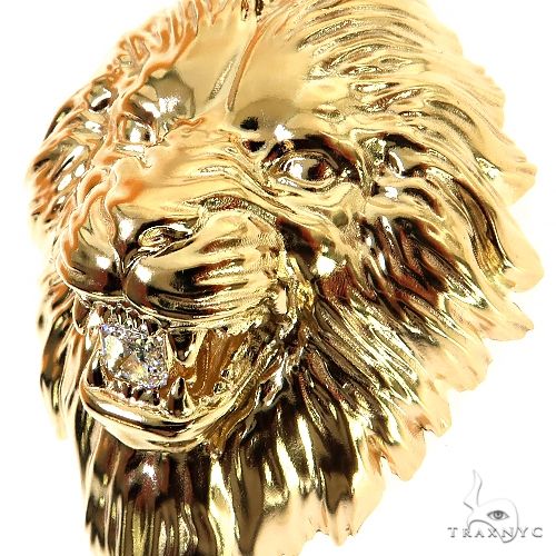 14K Gold Asscher Cut Lab-Grown Diamond Lion Head Pendant, photo 4 of 8