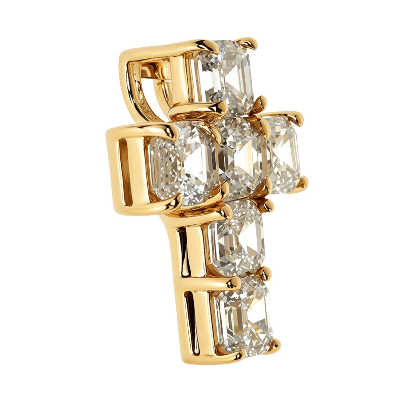14K Gold Asscher Cut Lab-Grown Diamond Cross Pendant, photo 3 of 7