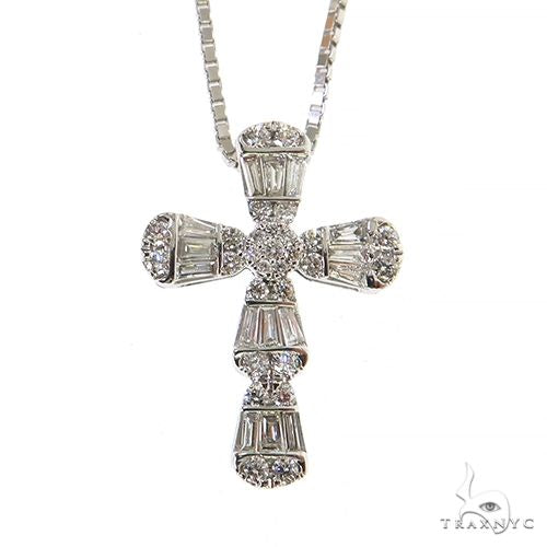 White gold baguette diamond cross pendant with matching chain, elegant women's jewelry set