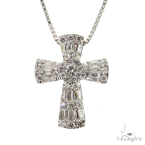 Baguette Diamond Cross Pendant Set 68632 | TraxNYC