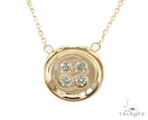14K yellow gold button necklace with bezel-set diamonds