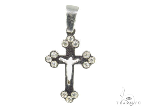 White gold men's cross pendant with bezel-set diamonds and crucifix detail