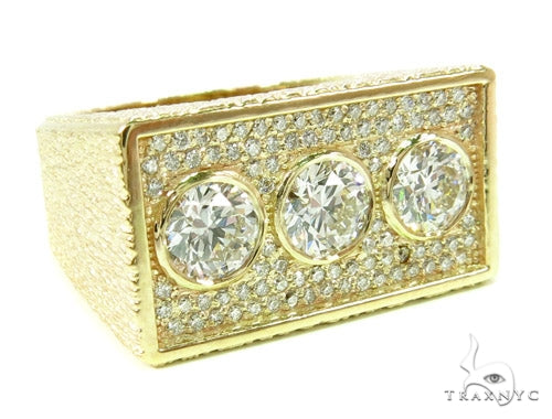 Men's custom bezel diamond pinky ring in gold – flush-set diamonds, low-profile band, front angle