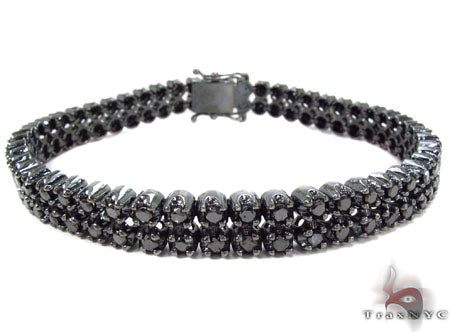 Men's black gold bracelet with prong-set round black diamonds