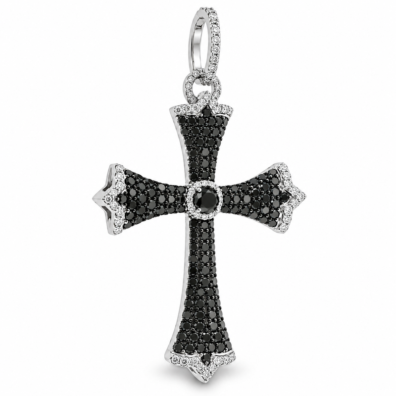 Black and White Diamond Cross Crucifix in 10K gold, view 5