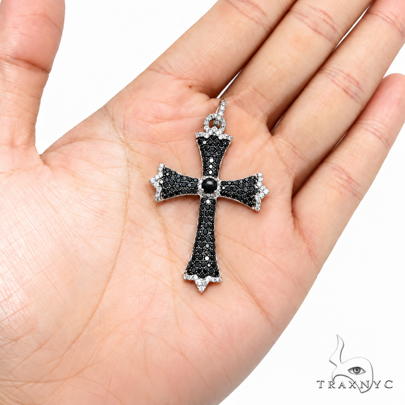 Black and White Diamond Cross Crucifix in 10K gold, view 10