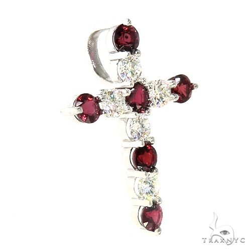 14K Gold Blood Red Sapphire Diamond Cross, photo 2 of 6