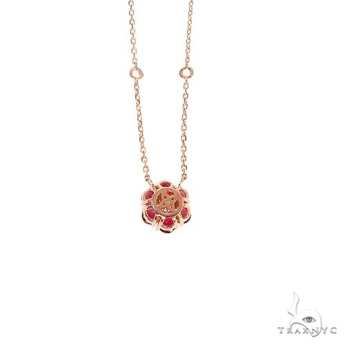 14K Gold Blood Red Sapphire Diamond Flower Necklace, photo 4 of 6