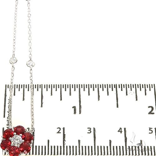 14K Gold Blood Red Sapphire Diamond Flower Necklace, photo 6 of 6