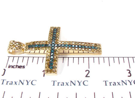 14K Gold Blue Canary Diamond Cross Crucifix, photo 5 of 7