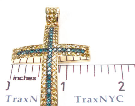 14K Gold Blue Canary Diamond Cross Crucifix, photo 6 of 7