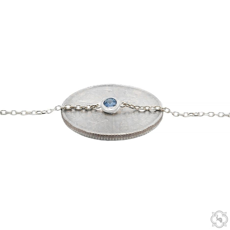14K Yellow Gold Blue Sapphire Bezel Necklace, view 5