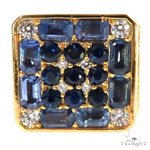 14K Gold Blue Sapphire Diamond Pinky Ring, photo 2 of 6