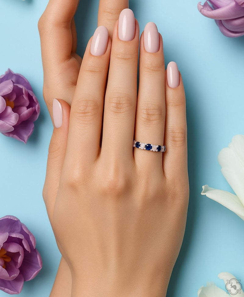 18K Gold Blue Sapphire Diamond Ring, photo 5 of 5