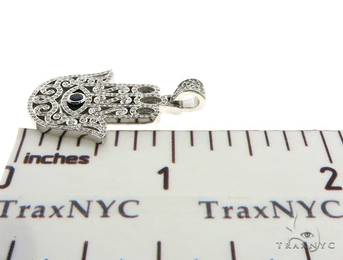 14K Gold Blue Sapphire Prong Diamond Hamsa Hand Pendant, photo 7 of 7