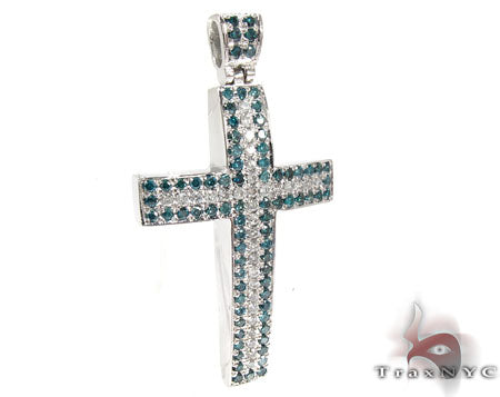 14K White Gold Blue and White Diamond Cross, view 2