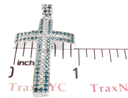 14K White Gold Blue and White Diamond Cross, view 7