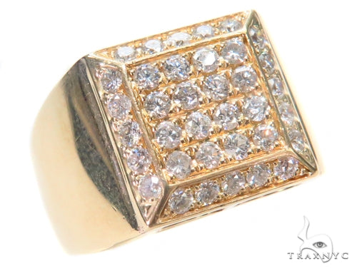 Men's diamond ring in 14k yellow gold – prong set diamonds across band, front angle