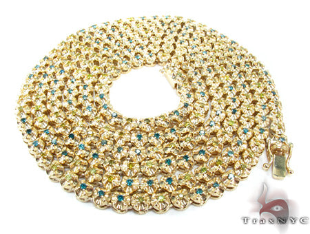 14K yellow gold chain with canary and blue diamonds, 54 inches, 5mm
