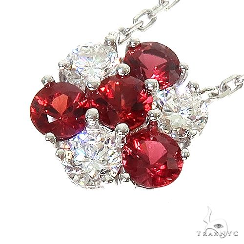 14K Gold Candy Cane Sapphire Diamond Flower Necklace, photo 3 of 6