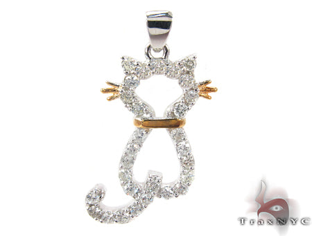 Cat diamond pendant in 14k two-tone gold – front view showing diamond-set silhouette