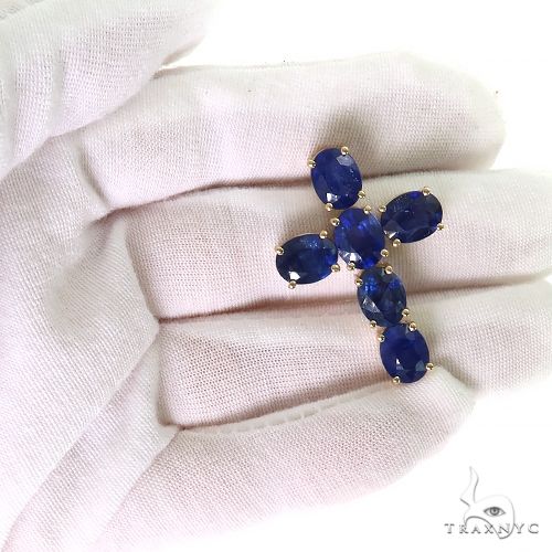 10K Gold Celestial Blue Oval Sapphire Cross, photo 7 of 7