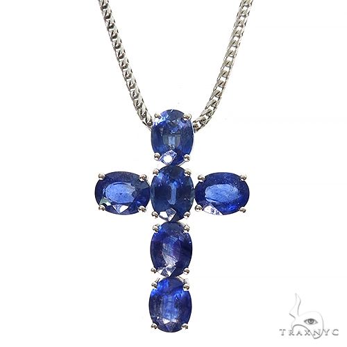 Celestial Blue Oval Sapphire Cross Set .925 Silver 69680 | TraxNYC