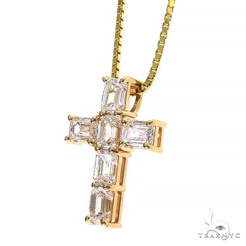 14K Gold Celestial Emerald Cross Mini Pendant Set with Lab-Grown Diamonds, photo 3 of 7