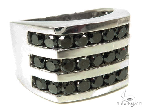 White gold men's ring with three rows of channel-set black diamonds