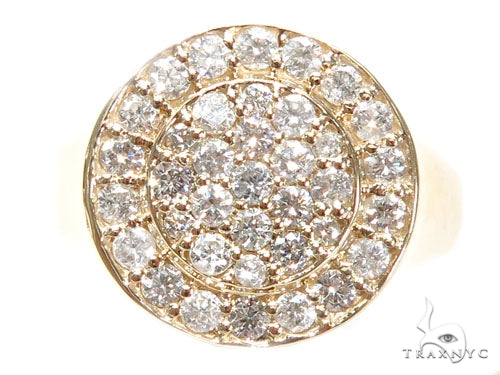 Yellow gold men's ring with clustered round diamonds in a circular design